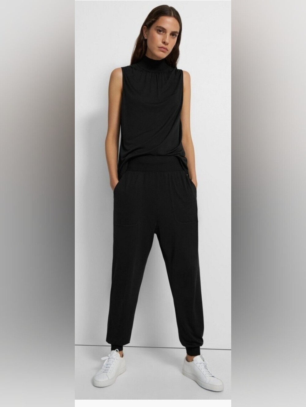 ​Theory Joggers Black Pull On Travel Pants Large Quiet Luxury